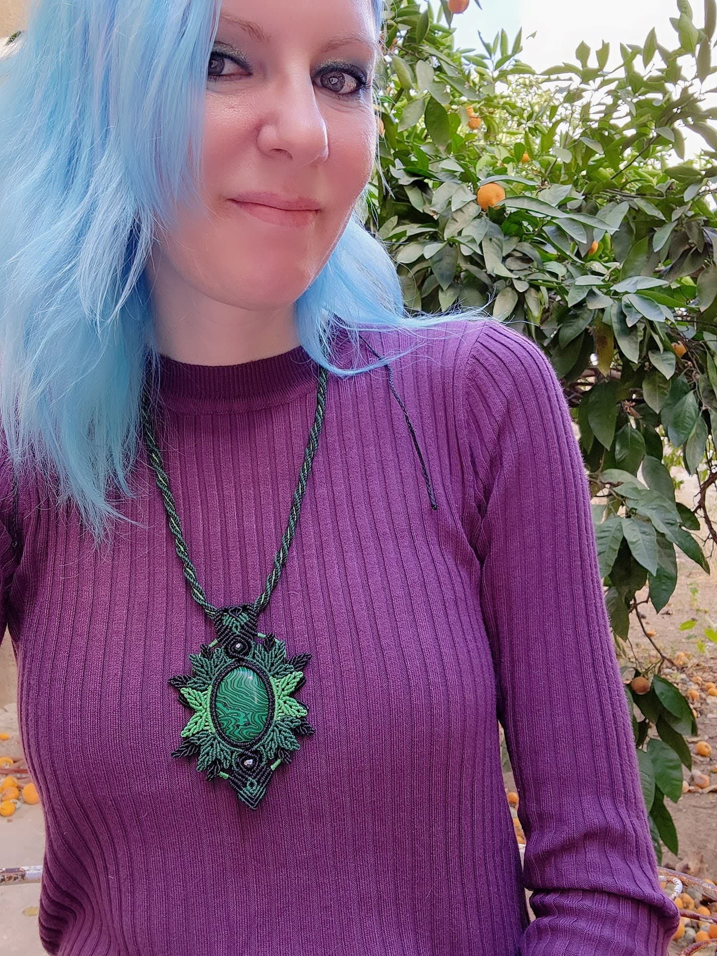 Green Malachite Macrame Pendant Necklace - Handcrafted Vibrant Jewelry